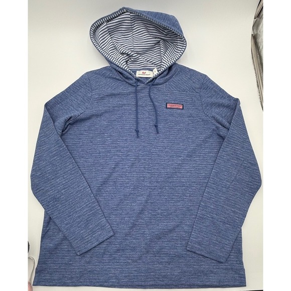Vineyard Vines Tops - Vineyard Vines Womens Blue Slub Knit Striped Lined Pullover Hoodie Size Small